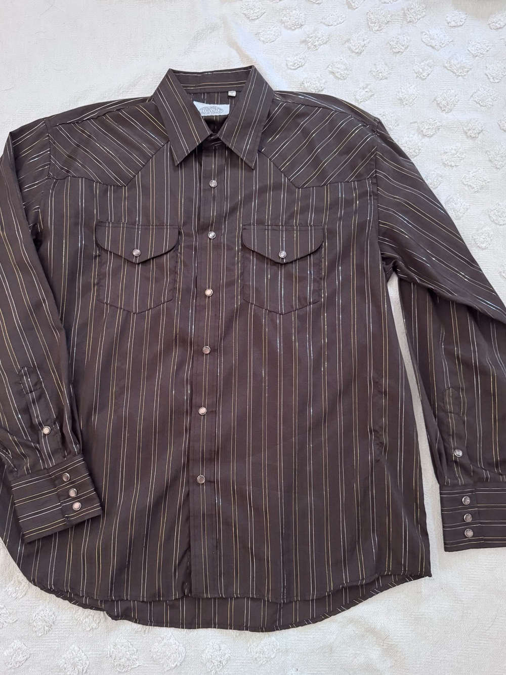 Gibson Trading Co Shirt Mens XL Long Sleeve Pearl Snap Up Brown Silver Gold